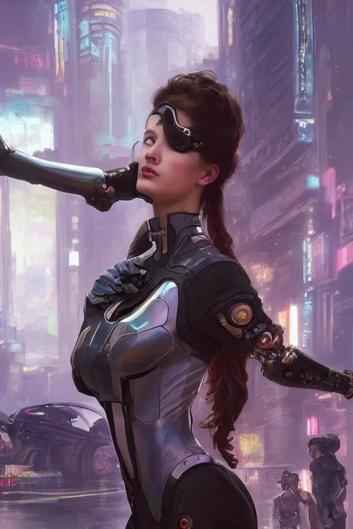 Image similar to a beautiful girl in a cyberpunk costume is standing near ford mustang. masterpiece 4 k digital illustration by ruan jia and mandy jurgens and artgerm and william - adolphe bouguereau, award winning, artstation, art nouveau aesthetic, alphonse mucha background, intricate details, realistic, panoramic view, hyperdetailed, 8 k resolution, intricate art nouveau