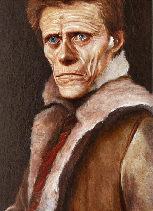 Prompt: regal painting of willem dafoe, renaissance oil painting, studious