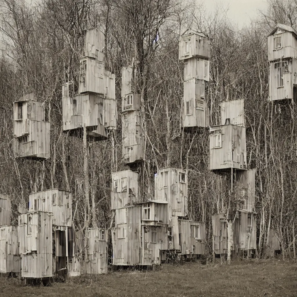 Prompt: organic looking towers, made up of makeshift squatter shacks with light colours, dystopia, mamiya rz 6 7, fully frontal view, very detailed, photographed by jeanette hagglund