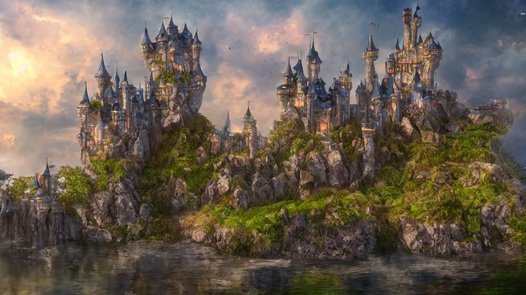 Prompt: fantasy castle, water color artwork, very very very beautiful scenery, hd, hdr, ue5, ue6, unreal engine 5, cinematic 4k wallpaper, 8k, ultra detailed, high resolution, artstation, award winning