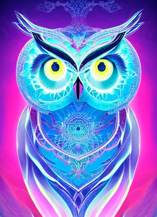 Image similar to symmetry!! product render poster vivid colors divine proportion owl, ice and snow, glowing fog intricate, elegant, highly detailed, digital painting, artstation, concept art, smooth, sharp focus, illustration,