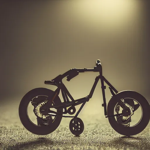 Image similar to akira bike, moody lighting, shallow depth of field, 8 k, ultra realistic,