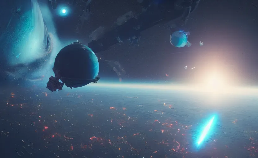 Image similar to An exploding planet from the view of a space station in low earth orbit, rendered by Beeple, by Makoto Shinkai, syd meade, starwars, space art concept, digital art, unreal engine, WLOP, trending on artstation, 4K UHD image, octane render,