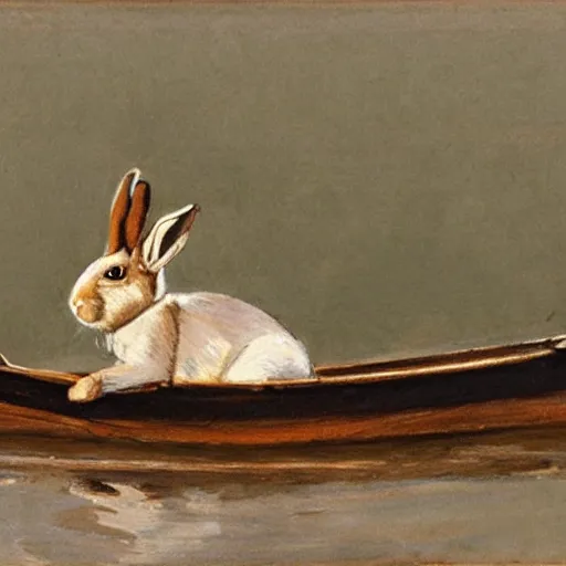 Prompt: a rabbit sitting in a rowboat in the style of Anders Zorn