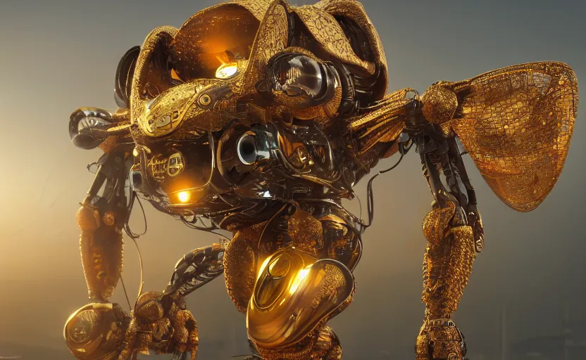 Image similar to insect robot, hyperdetailed, artstation, cgsociety, golden hour 8 k