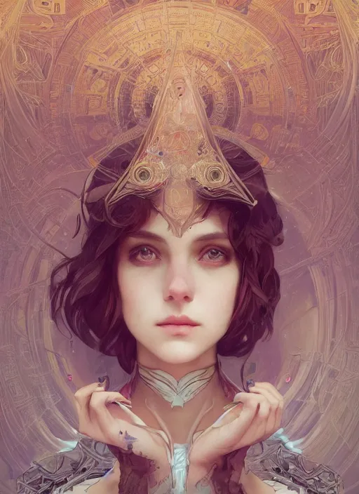 Image similar to symmetry!! alice in wanderland, machine parts embedded into face, intricate, elegant, highly detailed, digital painting, artstation, concept art, smooth, sharp focus, illustration, art by artgerm and greg rutkowski and alphonse mucha, 8 k