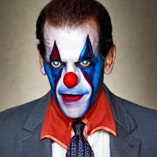 Prompt: uhd candid photo of hunter biden wearing bizarre clown makeup, with accurate face, in an abandoned drug den, uhd, studio lighting, correct face, photo by annie leibovitz