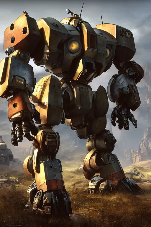 Image similar to mechwarrior 5 : mercenaries mech megaman transformer robot boss tank engine game octane render, 4 k, hd 2 0 2 2 3 d cgi rtx hdr style chrome reflexion glow fanart, global illumination ray tracing hdr fanart arstation by ian pesty by jesper ejsing pixar and disney unreal zbrush central hardmesh