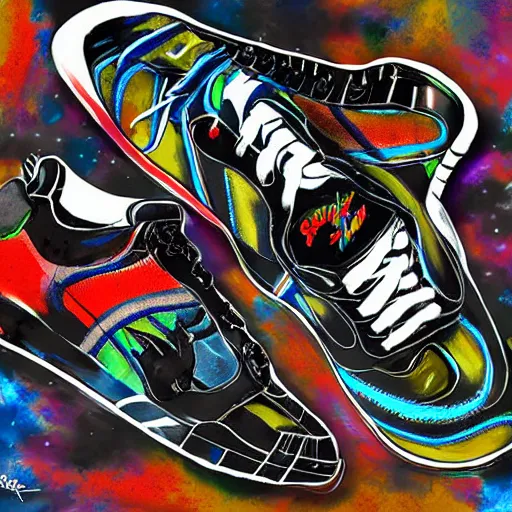 Prompt: x sneakers of the beatles designed by tinker hatfield, digital art
