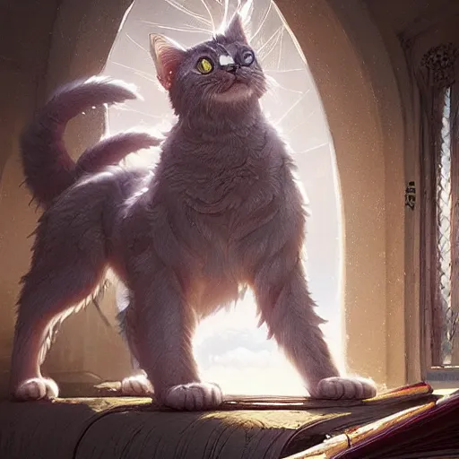 Image similar to highly detailed cat furry, fursona, furry art, white fur, stephen bliss, unreal engine, fantasy art by greg rutkowski, loish, rhads, ferdinand knab, makoto shinkai and lois van baarle, ilya kuvshinov, rossdraws, tom bagshaw, global illumination, radiant light, detailed and intricate environment