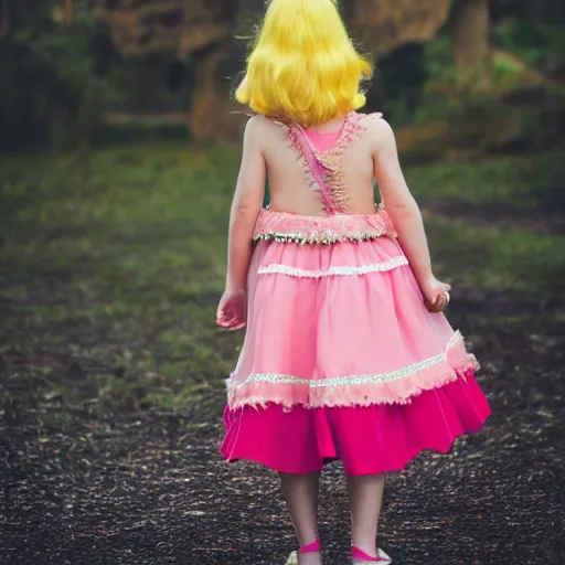 Prompt: girl with yellow hair and pink dress