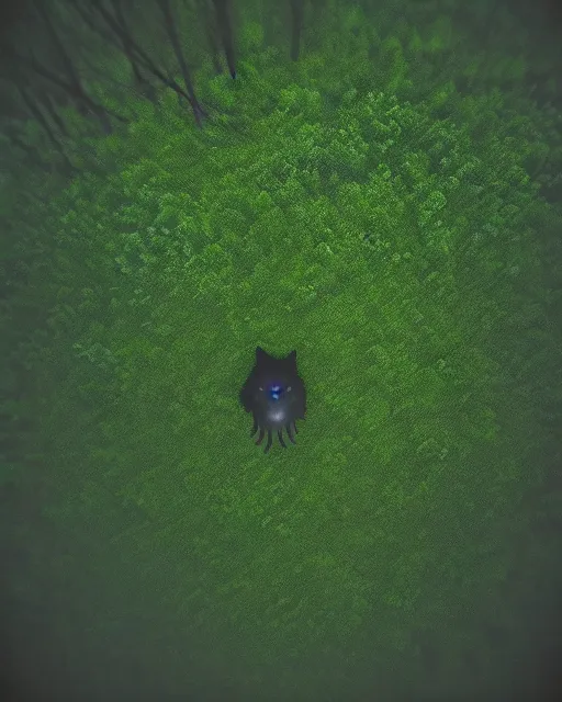 Prompt: werewolf in forest at night, shot from drone, grainy, polaroid, zoomed in