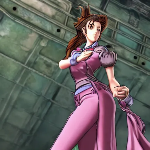 Image similar to aerith gainsborough in jojos bizarre adventure, high quality