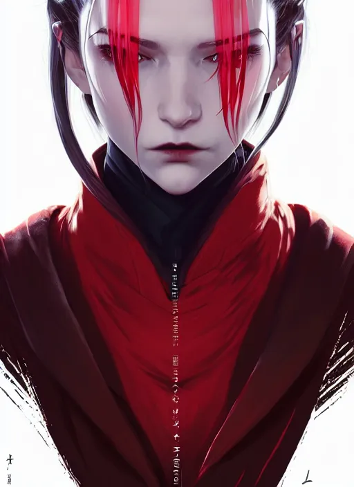 Prompt: portrait of a deadly vampire, red and white techwear, flowing ponytail hair, tacticool, symmetry face, science fantasy, extremely detailed, holographic, smooth, digital illustration, by, kuvshinov ilya, james jean, by rossdraws, frank franzzeta, sakimichan, jeremy lipking