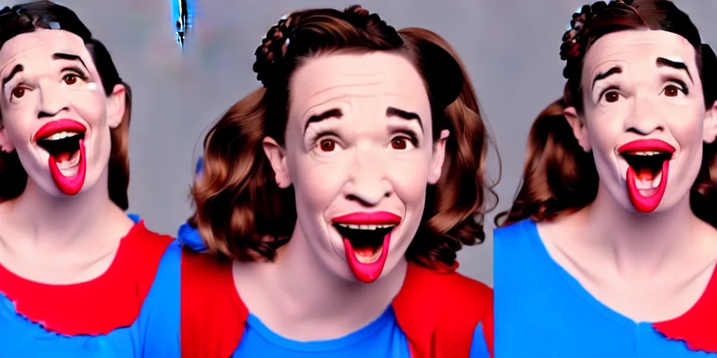 Image similar to old distorted camcorder video of miranda sings, multiple poses, video still from miranda sings youtube videos