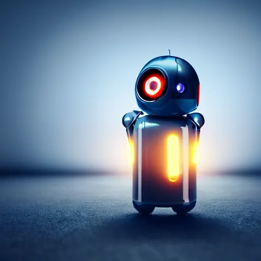 Image similar to a cute little robot at a big bottle. super realistic 8 k render of a dark hooded powerful elegant, cinematic composition