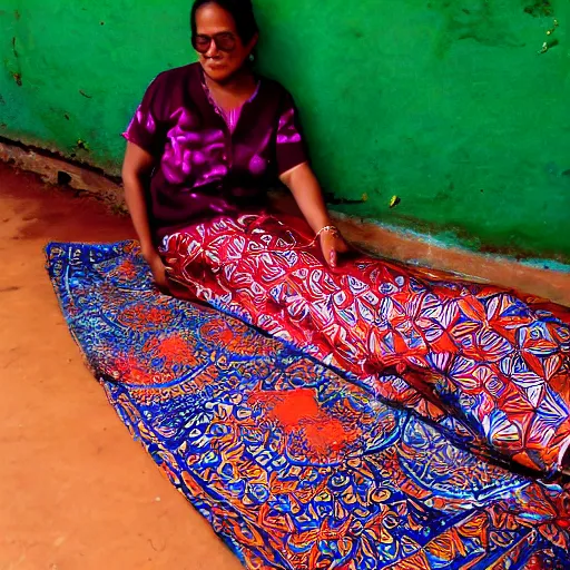 Prompt: keris laying on batik