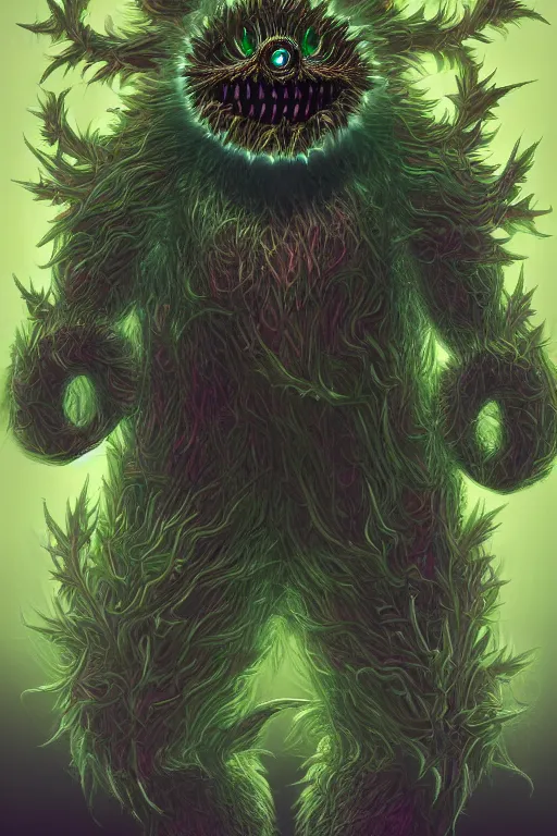 Image similar to a humanoid figure thistle monster with eyes, radiation glow, highly detailed, digital art, sharp focus, trending on art station, plant, anime art style