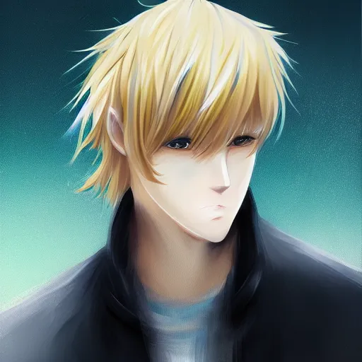 Image similar to portrait of an alpha male blond anime character, ultra realistic brush painting, profile picture