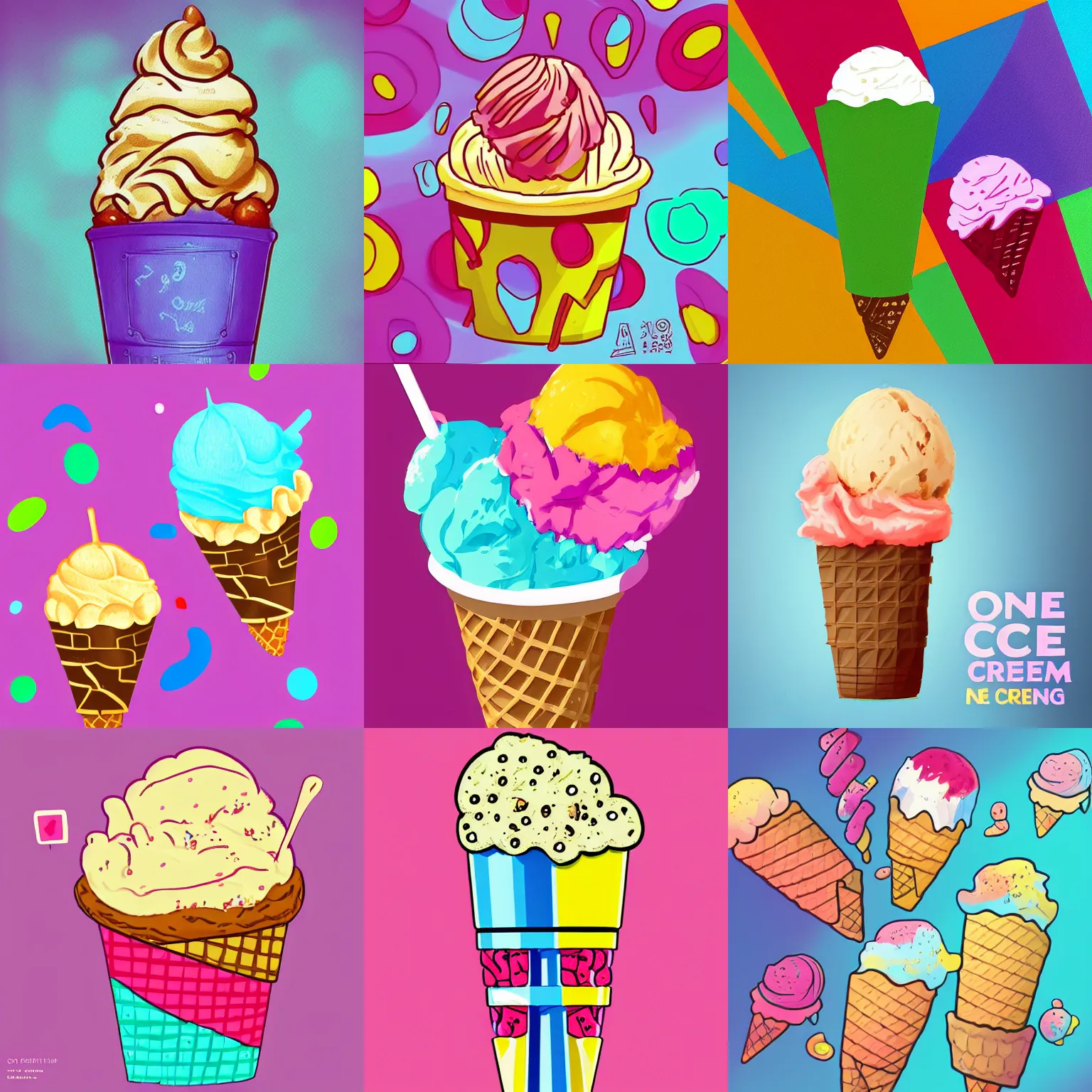Prompt: one ice cream with ten scoops, colorful, pixiv, trending on artstation, illustration, color, digital art