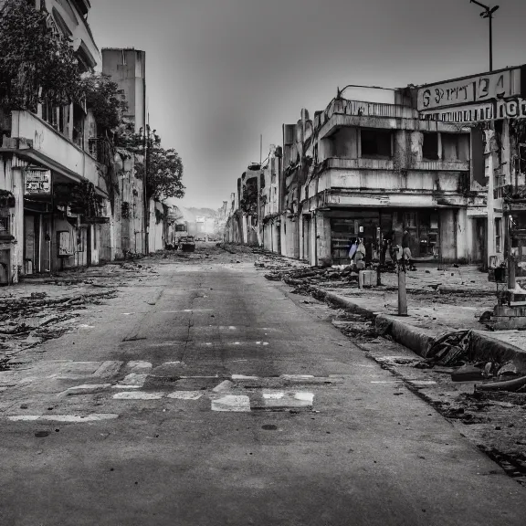 Image similar to A post-apocalyptic photo of the city of Amadora, award-winning, 4k