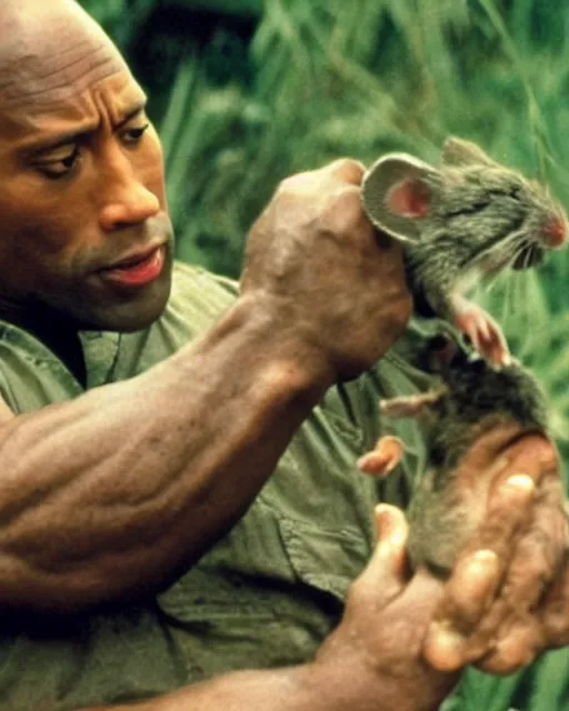 Image similar to film still close - up shot of dwayne johnson as john coffey petting a mouse in the movie the green mile. photographic, photography