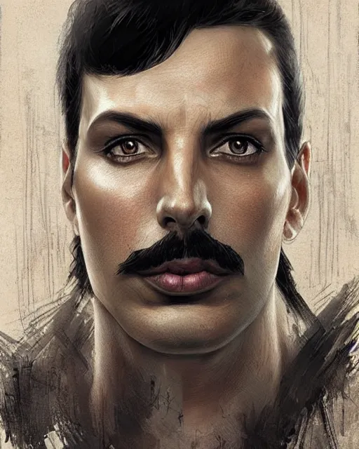 Prompt: freddie mercury, hyper realistic face, beautiful eyes, fantasy art, in the style of greg rutkowski, intricate, hyper detailed, smooth