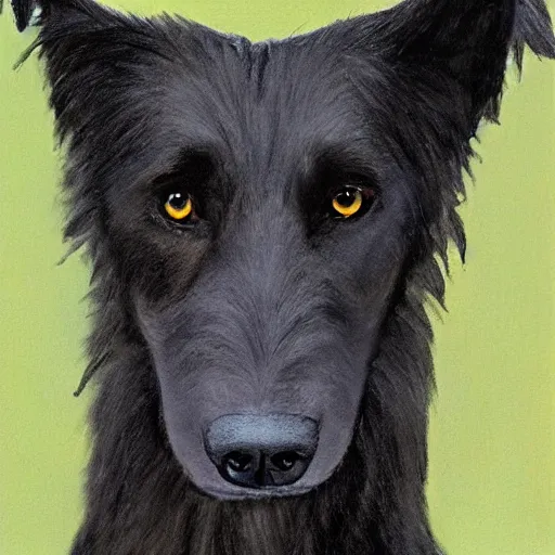 Image similar to portrait of a black wolfhound, beautiful, hyper realistic, highly detailed