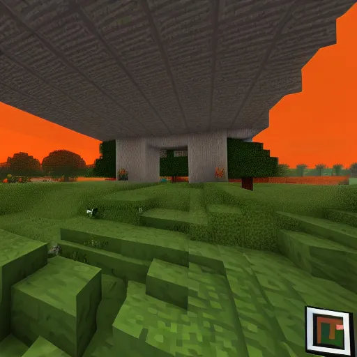 Image similar to next generation minecraft, pretty foliage, orange sunset, hearthstone, runterra