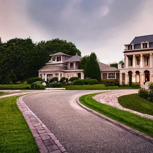 Prompt: a small house beside a mansion separated by a wall of money