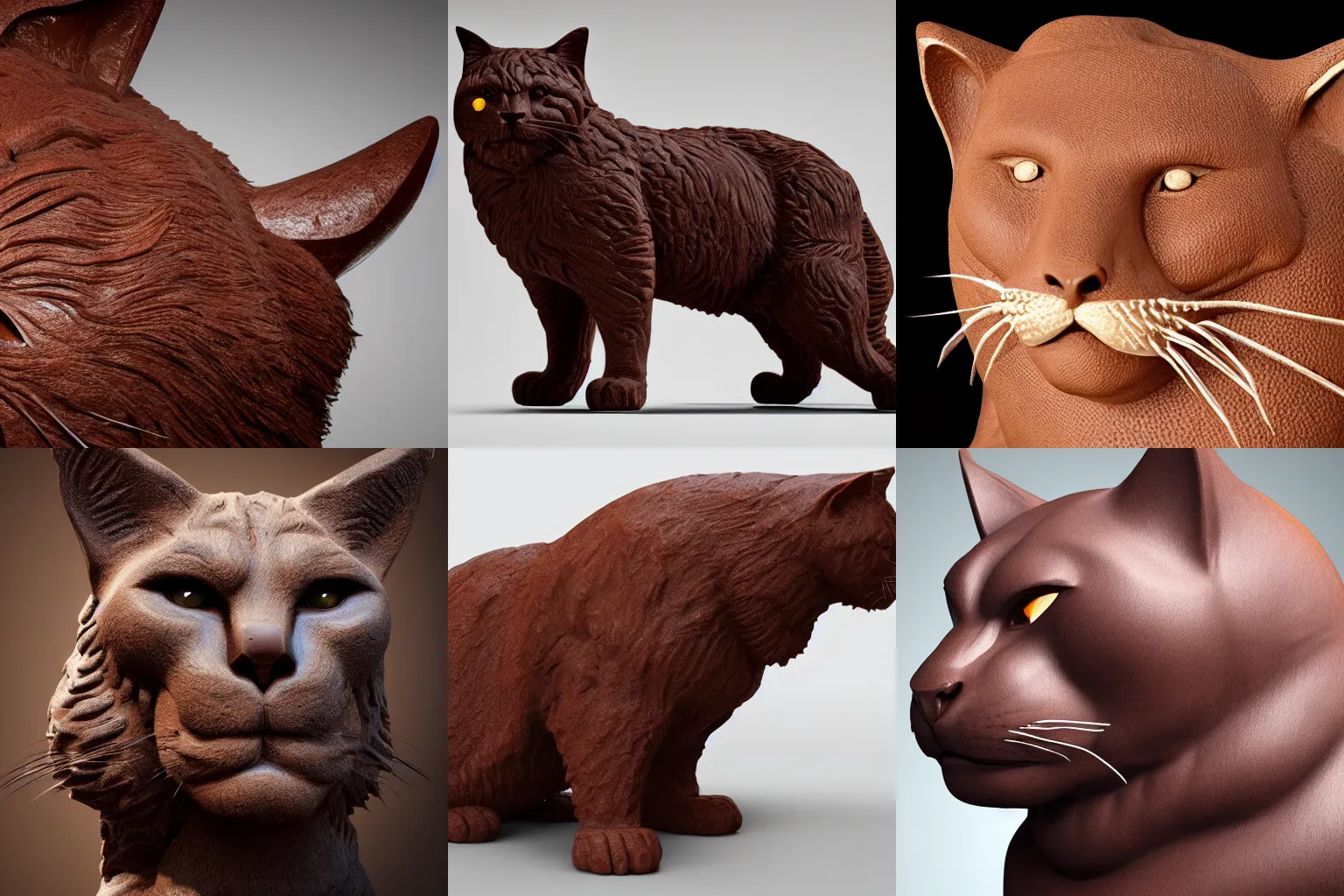 Prompt: a large cat carved out of chocolate, strong imagery, highly detailed, photorealistic 8k, cinematic lighting, HD, high detail, atmospheric, trending on artstation