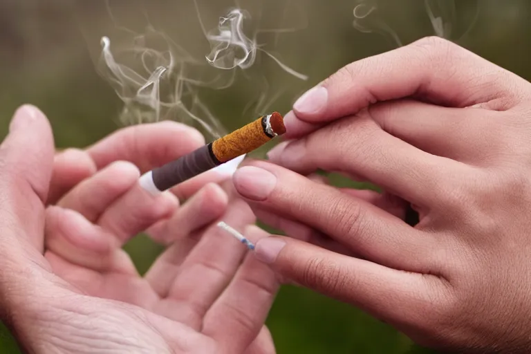 Image similar to cigarette in fingers, hand holding cigarette, hyper realistic, natural