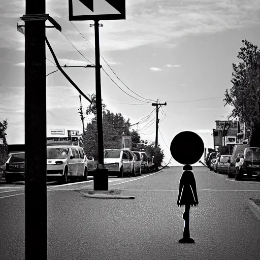 Image similar to the Babadook standing across the street, photograph, black and white