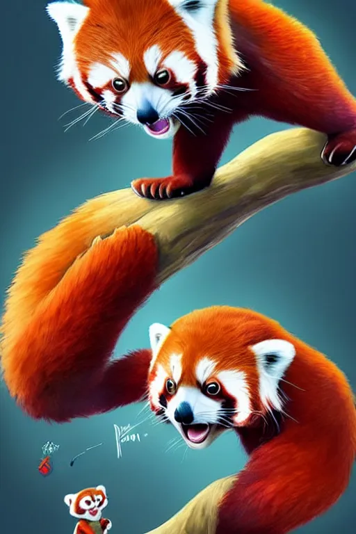 Image similar to red panda playing xbox one, animation pixar style, by pendleton ward, magali villeneuve, artgerm, rob rey and kentaro miura style, golden ratio, trending on art station