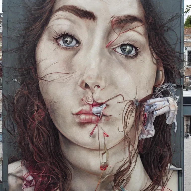 Image similar to Street-art portrait of Carice Anouk van Houten in style of Etam Cru, photorealism