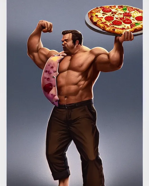 Prompt: gigachad ron swanson bodybuilder holding a pizza in final fight office by ilya kuvshinov, ernest khalimov body by krista sudmalis, fantasy character portrait, ultra realistic, concept art, intricate details, elegent, digital painting, smooth, sharp focus, illustration, art by artgerm and greg rutkowski and alphonse mucha, artstation