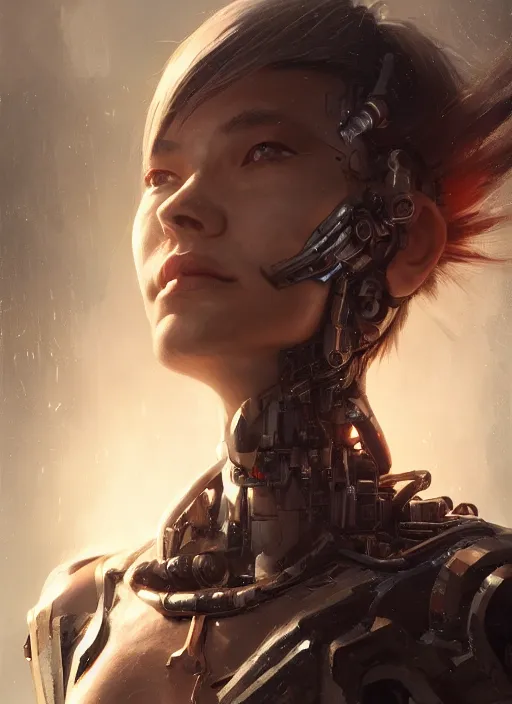 Image similar to A portrait of a monstrous female cyborg by Greg Rutkowski, Sung Choi, Mitchell Mohrhauser, Maciej Kuciara, Johnson Ting, Maxim Verehin, Peter Konig, final fantasy, 8k photorealistic, cinematic lighting, HD, high details, dramatic, atmospheric , trending on artstation