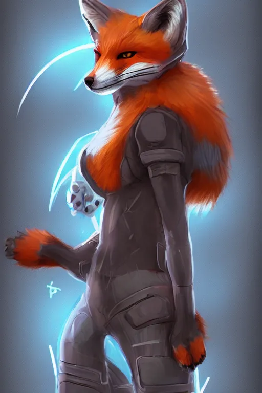 Image similar to a fox fursona, trending on artstation, by kawacy, furry art, digital art, cyberpunk, high quality