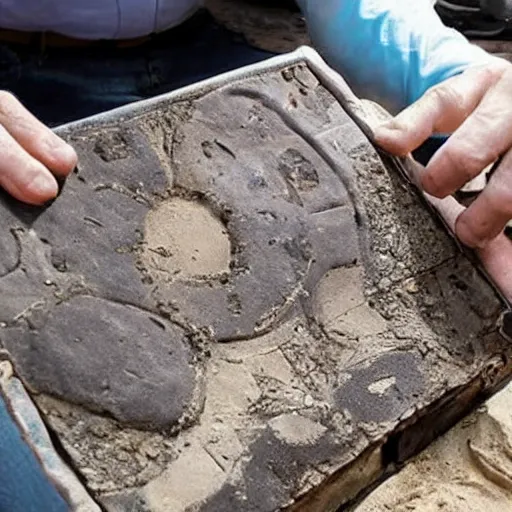 Prompt: Archeologists uncovering an ancient computer artifact from 5,000 years ago