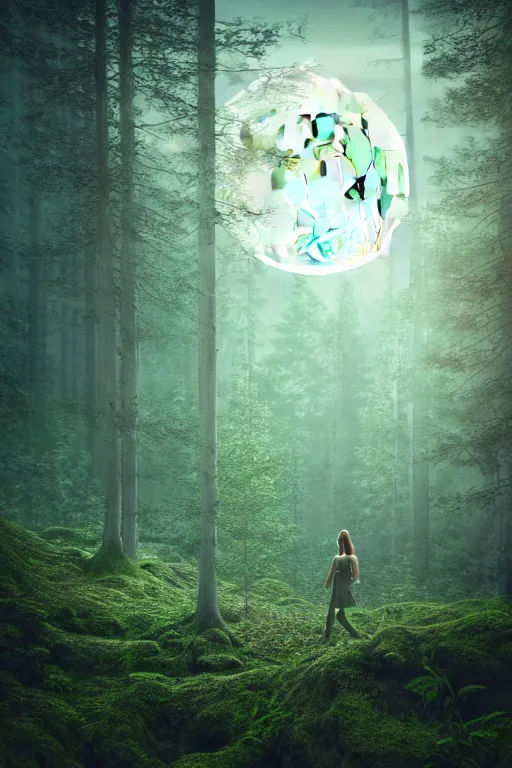 Prompt: high quality fantasy stock photo, unsplash transparent, forest and moon, intricate detail, elegant, hyper realistic, ultra detailed, octane render, volumetric cinematic lighting, 8 k post - production