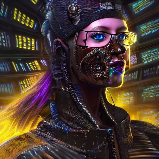 Prompt: a portrait of a cyberpunk princess, hyperdetailed, digital painting, trending on Artstation, CG society, hyperdetailed, digital painting, hypermaximalist, golden ratio, volumetric, octane render, weta digital, micro details, 3d sculpture
