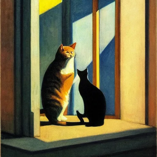 Image similar to cute cat Edward Hopper