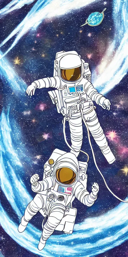 Prompt: anime female astronaut floating through space, liminal, lonely, highly detailed