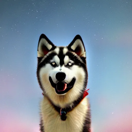 Image similar to princess moonmoon siberian husky, award winning, digital art, realism, dramatic lighting, bokeh, 8k