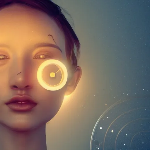 Image similar to ai make human with a clock for a face, digital render, realistic digital art, golden atmospheric lighting, ethereal visuals, 8 k