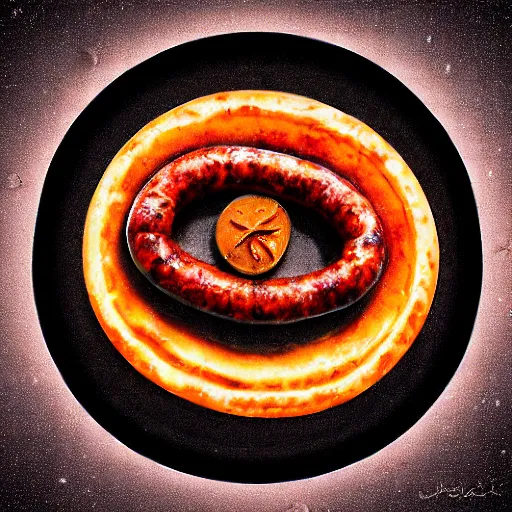 Image similar to CHORIZO sausage, cross section, night sky, 8k, photograph, photorealistic