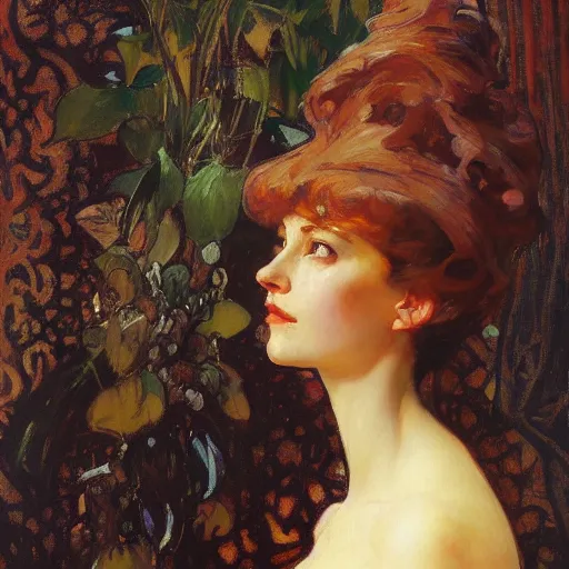 Prompt: portrait of a beautiful woman by gil elvgen, greg manchess, mucha, sorrolla, john singer sargent