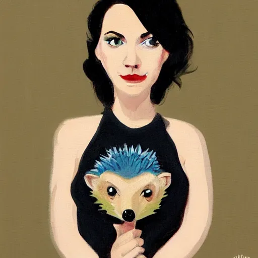 Image similar to hedgehog lady in the style of michael carson