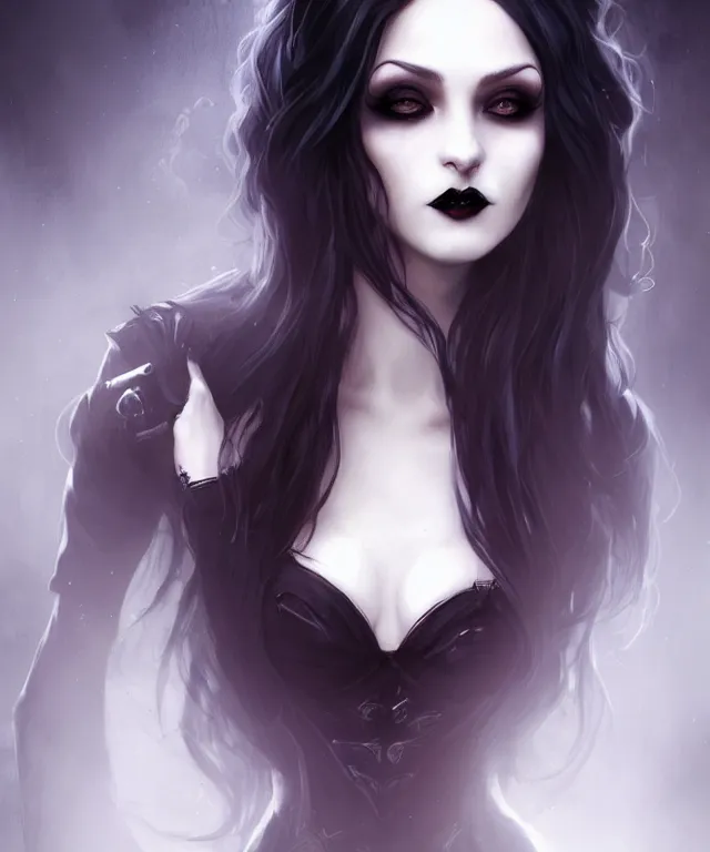 Prompt: cute goth vampire in london by charlie bowater and titian and artgerm, full - body portrait, intricate, face, elegant, beautiful, highly detailed, dramatic lighting, sharp focus, trending on artstation, artstationhd, artstationhq, unreal engine, 4 k, 8 k