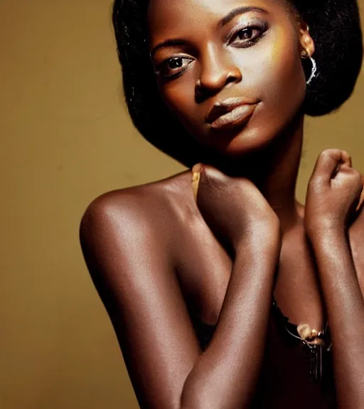 Prompt: vintage_closeup portrait_photo_of_a_stunningly beautiful_congolese_woman with amazing shiny eyes, hyper detailed by Annie Leibovitz